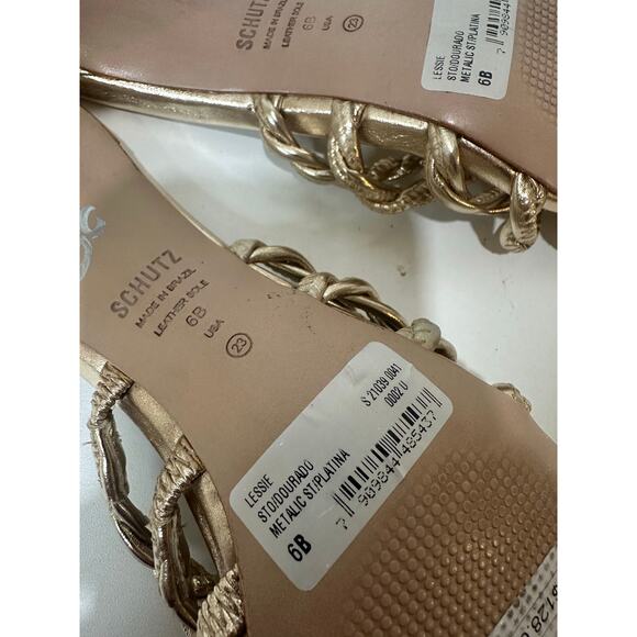 Schutz Lessie Sandals Sz 6B Gold Heels Pointed Toe MSRP $128 Nice! - Picture 8 of 10